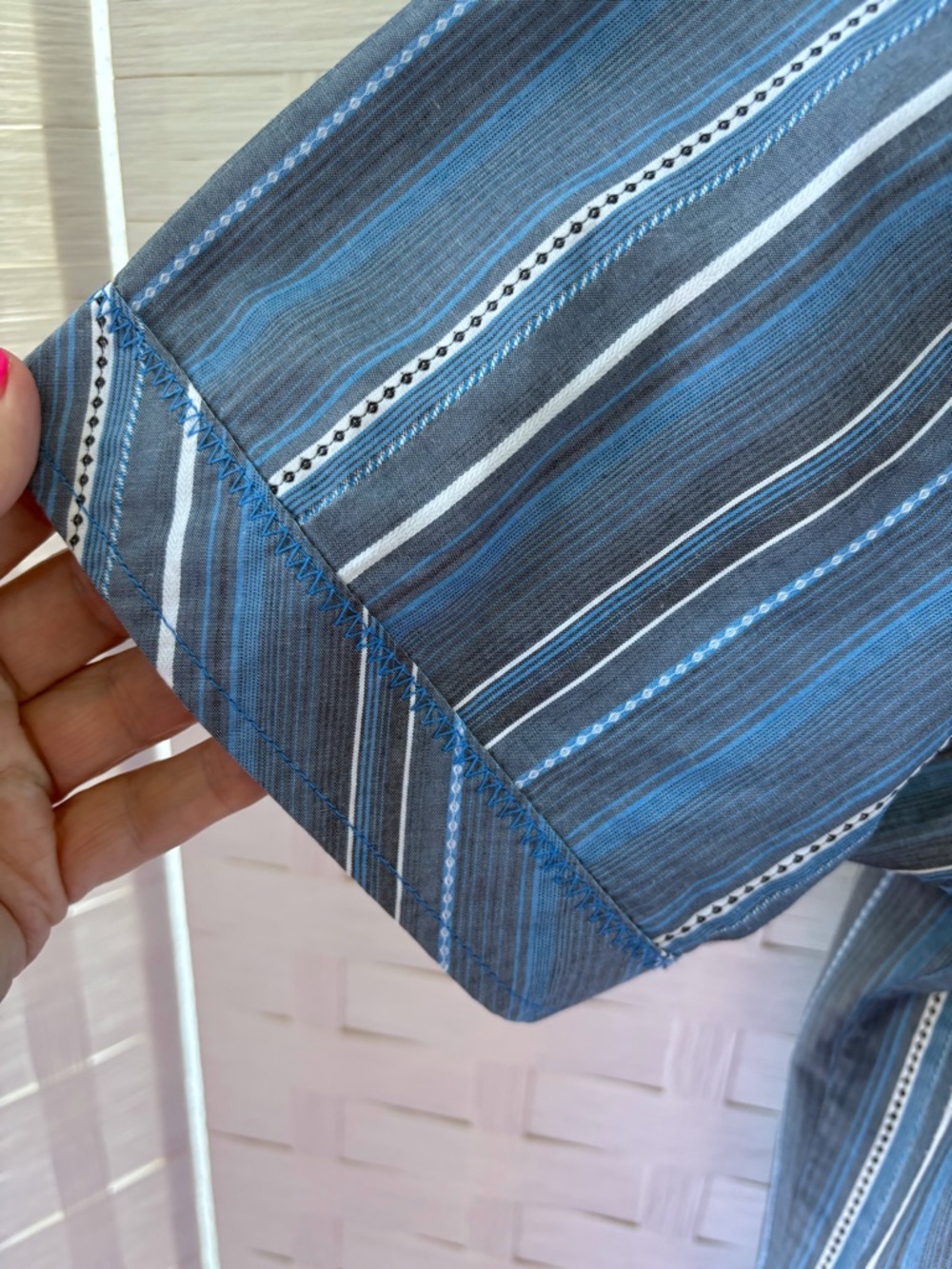 Kuhl Suncel Large Button Up Short Sleeve Shirt Blue Stripe Cotton Tencel Blend - Picture 4 of 13